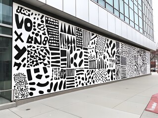 Wall Mural - Black and white graffiti art with bold lines