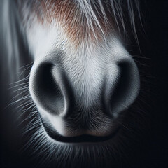 Wall Mural - close up shows the nose and mouth of a horse focusing on texture and light contrasts