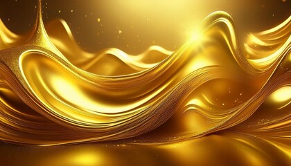 Wall Mural - liquid gold background beautiful yellow gold glitters in the light liquid gold flows down