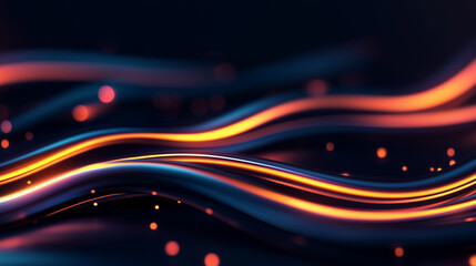 Wall Mural - abstract thin neon orange lines on a black background