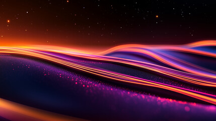 Wall Mural - abstract thin neon pink lines on a black background