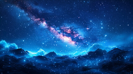 Wall Mural - night sky with northern lights and moving stars in dark blue tones