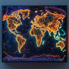 Poster - An illuminating journey: a glowing world map representing globalization, connectivity, and futuristic technological networks.