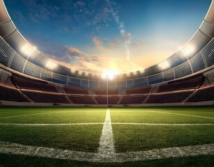 Modern sport stadium at night and soccer or football field ready for the match