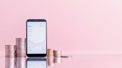 Poster - Mobile Trading and Cryptocurrency Trends - Reflective Financial Concept with Digital Tokens and Coins