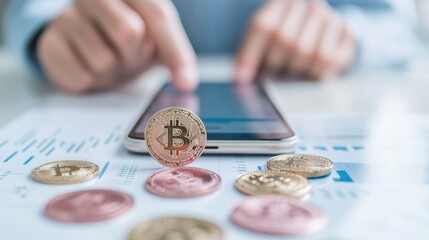 Aufkleber - Mobile Cryptocurrency Trading Digital Currency and Finance Trends Displayed on Smartphone