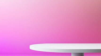 Wall Mural - White empty table top in front gradient empty pink wall background Blank podium pedestal scene shelf for showing cosmetics product Horizontal panoramic minimalism backdrop