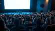 © Liisa - Realistic shot of a large group in an auditorium watching a presentation on a screen with images and text about social research