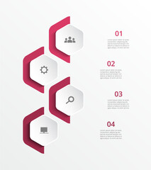 Poster - Step by step pink infographic template with 4 steps, options, parts or processes.