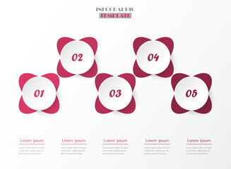 Poster - Step by step pink infographic template with 5 steps, options, parts or processes.