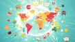 © PegawaiNegriStock - A colorful world map with icons representing various cultures and travel activities.