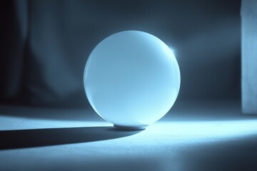 Wall Mural - minimalistic glowing sphere emitting soft blue light floating on smooth gradient background with no distractions