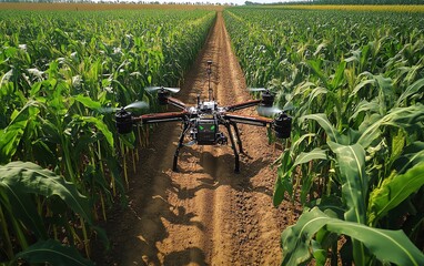 Poster - A farmer using advanced agricultural technology and AI to analyze data, monitor fields, and automate systems for precision farming and improved plantation management