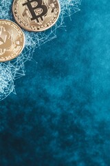 Poster - Futuristic Cryptocurrency Coins on Abstract Blockchain Network Background