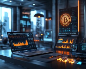 Aufkleber - Futuristic Financial Tech Bitcoin Innovation and Real-Time Market Analysis