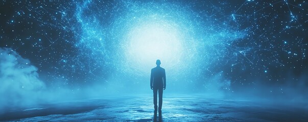 Poster - A man utilizing internet technology for business