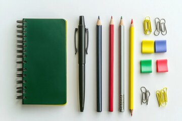 Poster - Brightly colored office supplies are arranged neatly on a clean desk, showcasing creativity and organization in a productive workspace. Generative AI