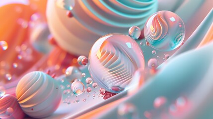 Wall Mural - abstract, 3d render of colorful, shiny spheres and geometric shapes.