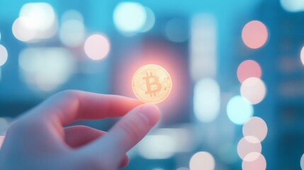 Aufkleber - Neon-Infused Cryptocurrency and Blockchain in Urban Landscape