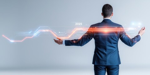 Wall Mural - a professional in a suit interacts with a digital graph, symbolizing data analysis and business grow