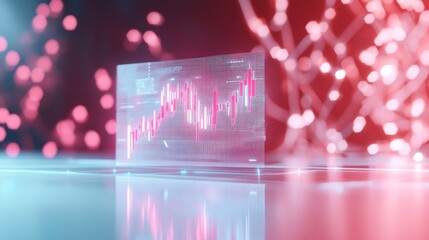 Poster - Futuristic Cryptocurrency Data Hologram with Neon Reflections on Glass