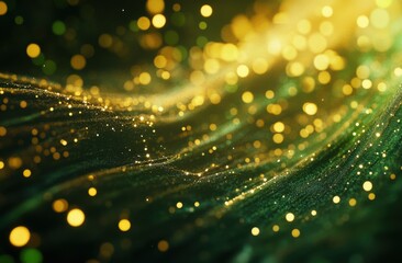 Fototapete - Green and gold abstract background with shimmering light effects, creating a charming atmosphere. This style is suitable for various design projects that need to convey a sense of glamour and elegance