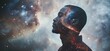 © k_viktar - Cosmic portrait of man with galaxy background, ethereal and surreal imagery, showcasing deep space and human connection to universe, copy space for text
