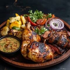 Canvas Print - Grilled chicken, pork, and kebab platter.