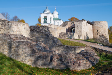 Wall Mural - At the ancient Izborsk fortress on a sunny October day. Pskov region, Russia