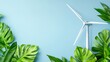 © Hybrid Theory - Green Energy and Sustainable Future Wind Turbine and Tropical Leaves