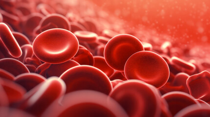 Wall Mural - Stylized red blood cells in vessels, microscopic image