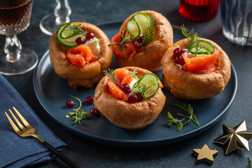 Wall Mural - Yorkshire puddings with smoked salmon, cucumber and cream cheese