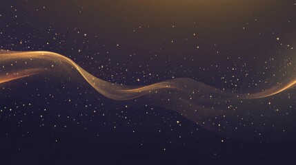 Fototapete - Graceful golden glitter wave flows through a dark background, creating an elegant atmosphere perfect for adding personalized text or branding. Generative AI