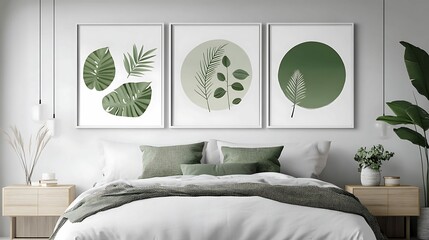 Wall Mural - Mock up poster frame in modern bedroom interior.3d render