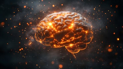 Wall Mural - glowing human brain, sparks, energy, fire.