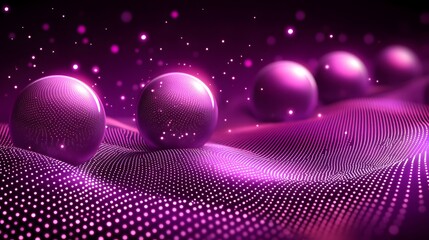 Canvas Print - glowing spheres on a purple wave.
