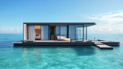 Modern Floating Villa Over Crystal Clear Water in Tropical Paradise