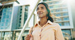 © ChasingMagic/peopleimages.com - Thinking, low angle and travel with business woman in city for reflection, future and morning commute. Pride, confidence and professional with person in downtown for corporate, vision and memory