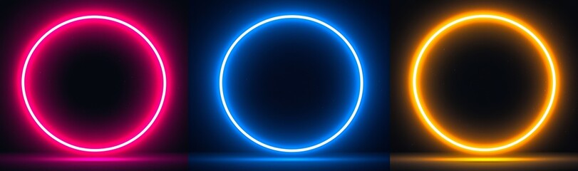 Wall Mural - Neon ring with solar eclipse and moon light. Fire glow in halo. Galaxy effect on fantasy sphere in purple and orange. Realistic frame overlay.