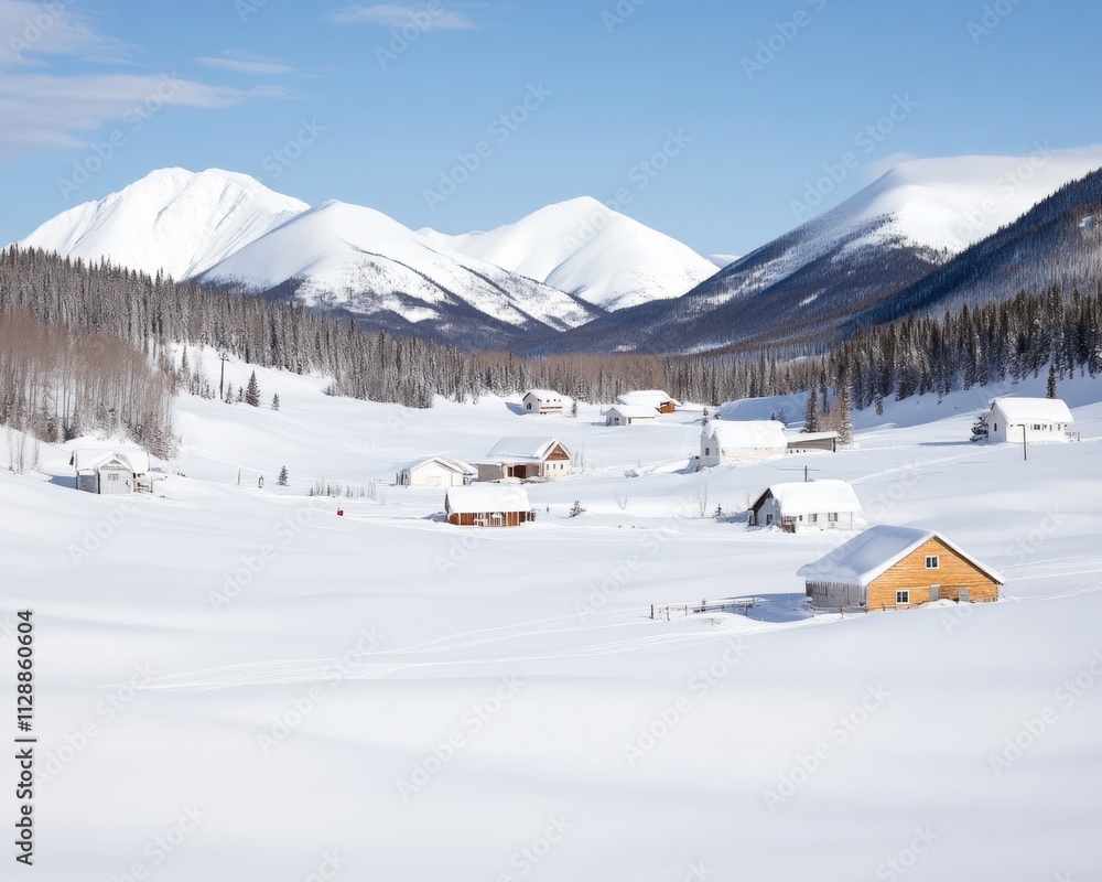 Remote Rural Valley Snow-Covered Village in Remote Mountain Valley with Search Teams ...