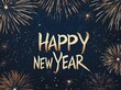 © Arfa_Media - Golden happy new year message is written on a dark blue background with exploding golden fireworks, creating a festive and elegant new year's greeting