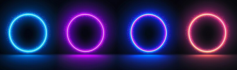 Wall Mural - A modern neon neon ring with a solar eclipse and moonlight effect. Fire glow in a halo. Galaxy effect on a fantasy sphere. Realistic frame overlay. Total black background with blue glow. Total black