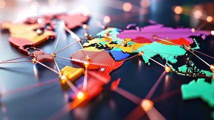 Colorful World Map Illustration with Network Connections for Global Communication