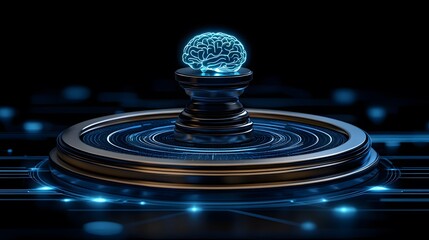 Wall Mural - holographic brain on futuristic pedestal.