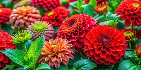 Wall Mural - Colorful Portrait of Vibrant Red and Green Flowers in a Lush Garden Setting, Perfect for Nature Lovers and Floral Enthusiasts, Showcasing the Natural Beauty and Harmony of Colors