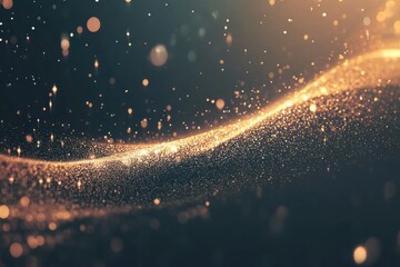 Poster - A mesmerizing wave of golden glitter flows seamlessly, creating a sparkling effect with plenty of space to add customized text or graphics. Generative AI