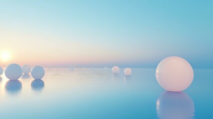 Wall Mural - Abstract glowing orbs floating over a smooth ocean-blue gradient, capturing a serene celebratory vibe