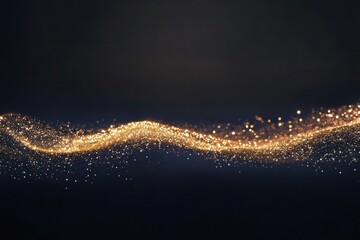 Fototapete - The shimmering golden glitter wave flows smoothly against a dark background, providing a perfect area for adding personalized text or messages. Generative AI