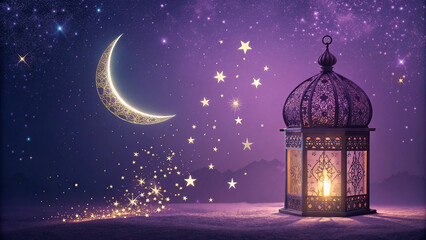 Kareem background banner for Ramadan. Islamic greeting cards for Ramadan and Muslim holidays. Moon and lantern on a banner