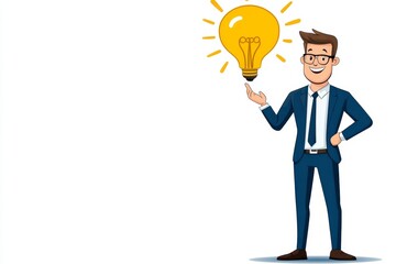 Aufkleber - A colorful 2D illustration of an entrepreneur presenting a big idea to a small audience, set on a clean white background